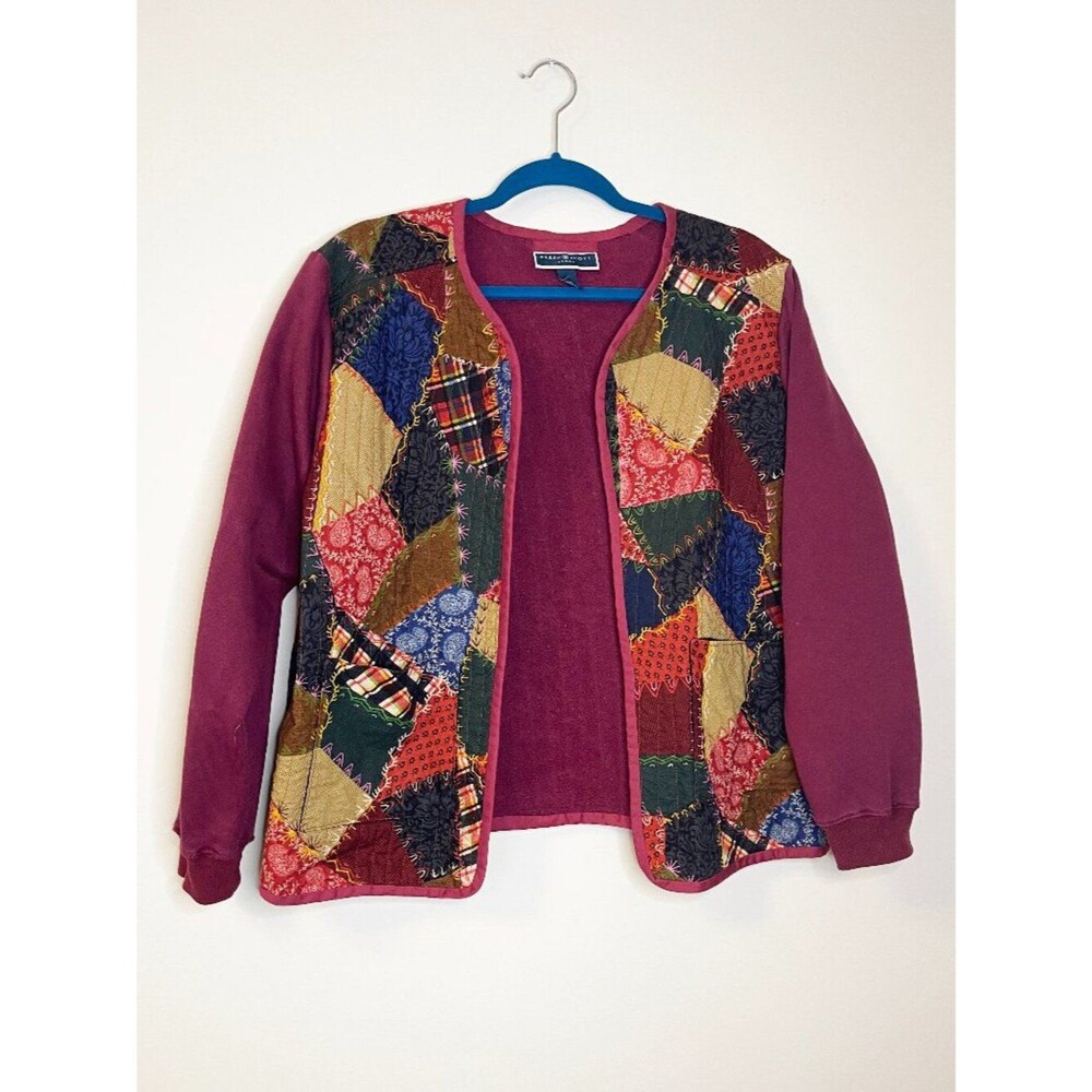Karen Scott Patchwork Quilted Open Front Jacket Cardigan XL Boho Cottagecore